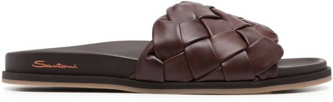 Santoni Leren slippers Bruin