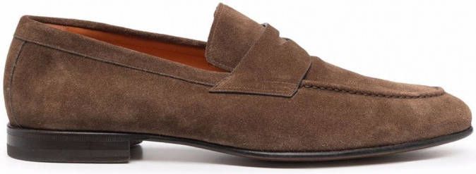 Santoni Leren penny loafers Bruin