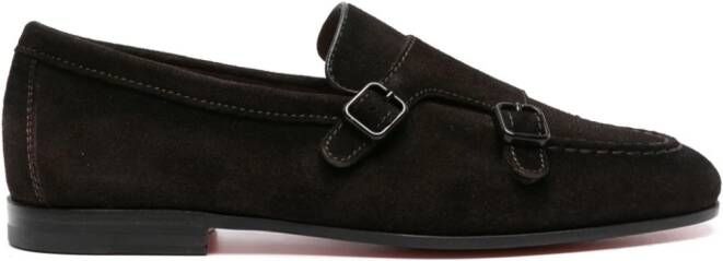 Santoni Suède loafers met dubbele gesp Bruin