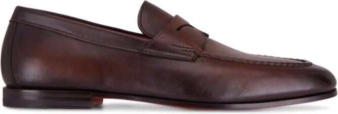 Santoni Leren penny loafers Bruin