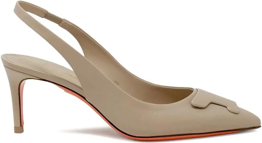 Santoni 65 mm leren slingback pumps Beige
