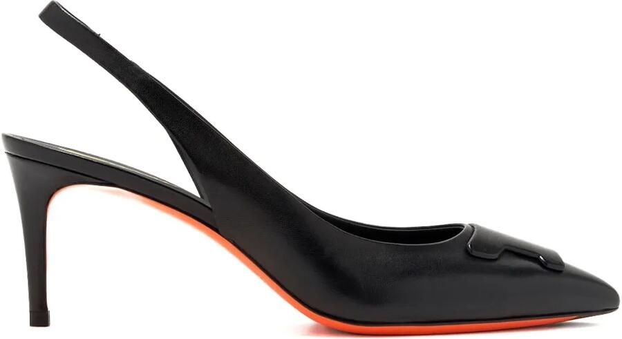 Santoni 65 mm leren slingback pumps Zwart