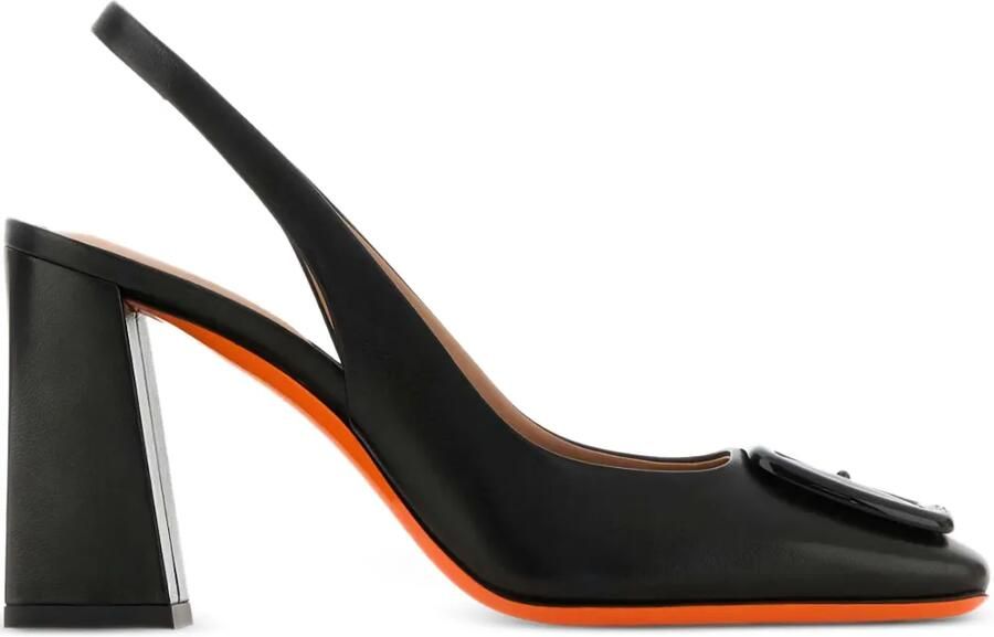 Santoni 85 mm slingback pumps met blokhak Zwart
