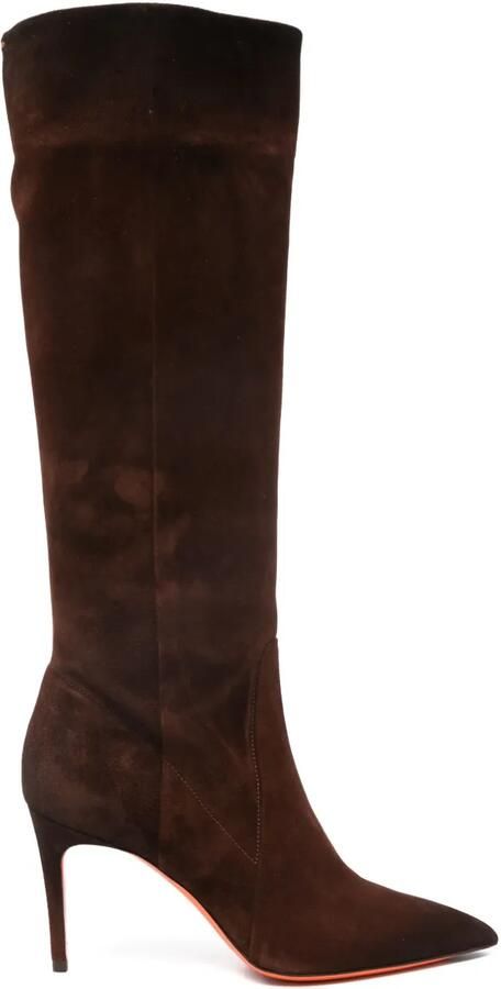 Santoni 90mm knielaarzen met puntige neus Bruin