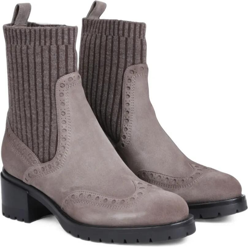 Santoni brogue-detail sock-style boots Grijs