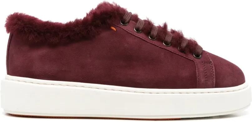 Santoni Clean Icon sneakers met harige afwerking Rood