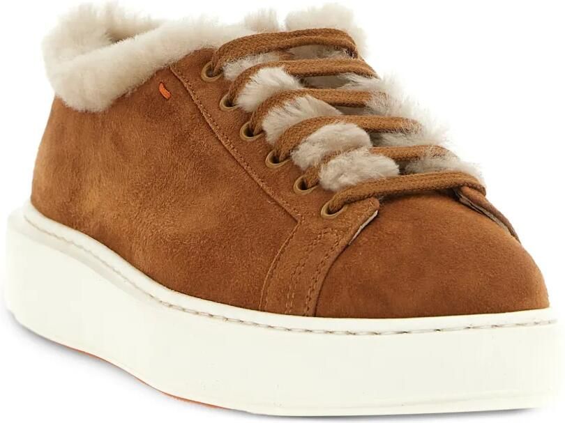 Santoni Cleanmount sneakers met lammy afwerking Bruin