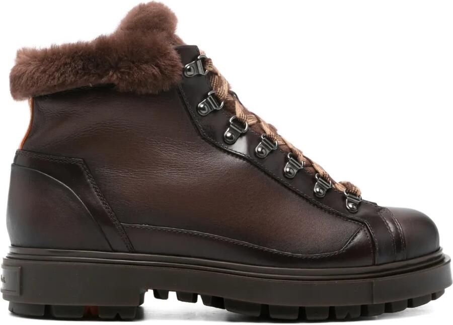 Santoni Desert boots met afwerking van bont Bruin