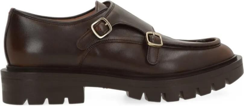 Santoni Derby schoenen met dubbele bandjes en profielzool Bruin