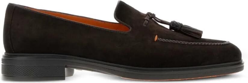 Santoni Easy suède loafers met kwastje Bruin