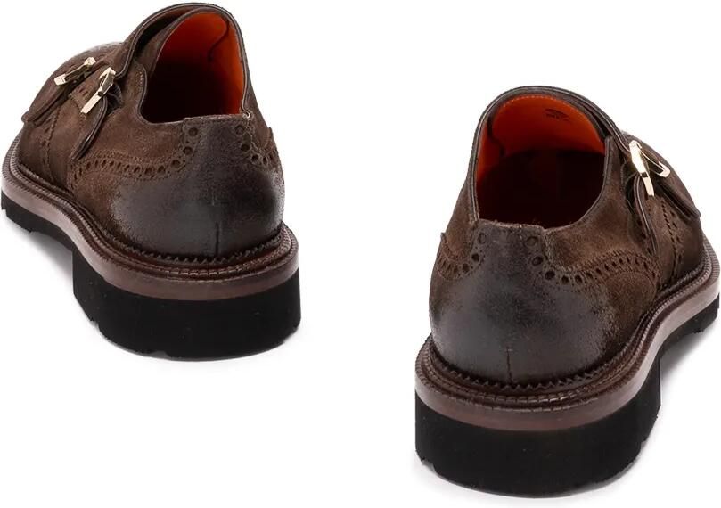 Santoni Kalamabuck loafers met dubbele bandjes Bruin