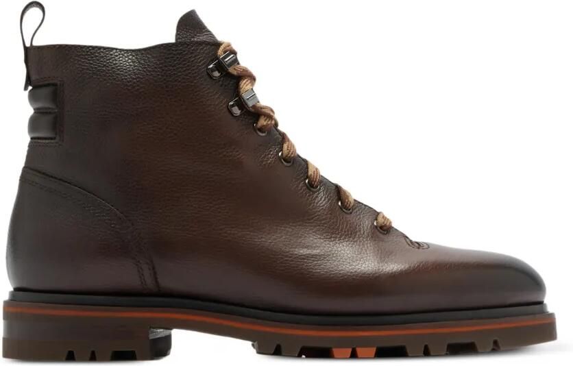 Santoni Leren enkellaarzen met veters Bruin