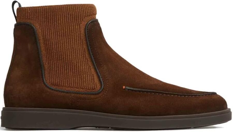 Santoni Leren laarzen met geribbeld vlak Bruin