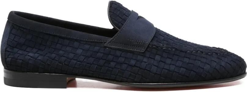 Santoni Leren loafers met geweven bandje Blauw