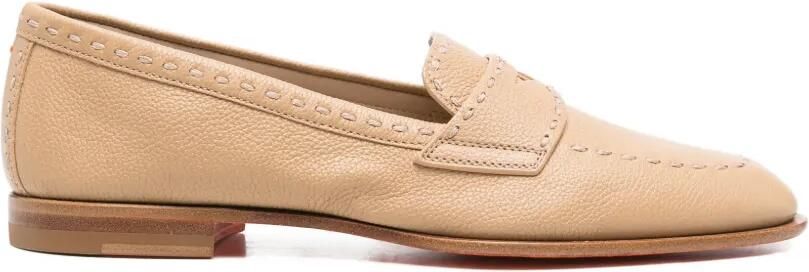 Santoni Leren loafers met stiksel Beige