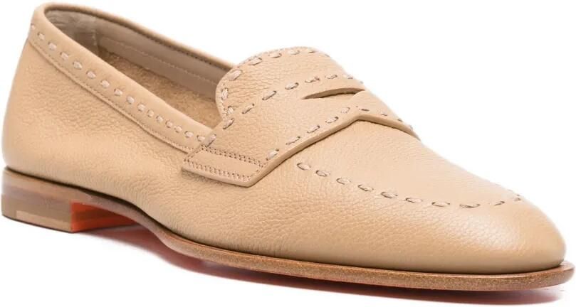 Santoni Leren loafers met stiksel Beige - Foto 2