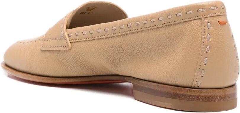 Santoni Leren loafers met stiksel Beige - Foto 3