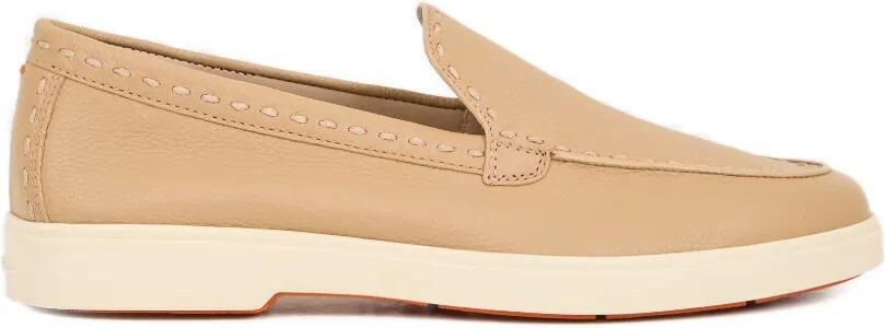 Santoni Leren loafers verfraaid met stiksel Beige
