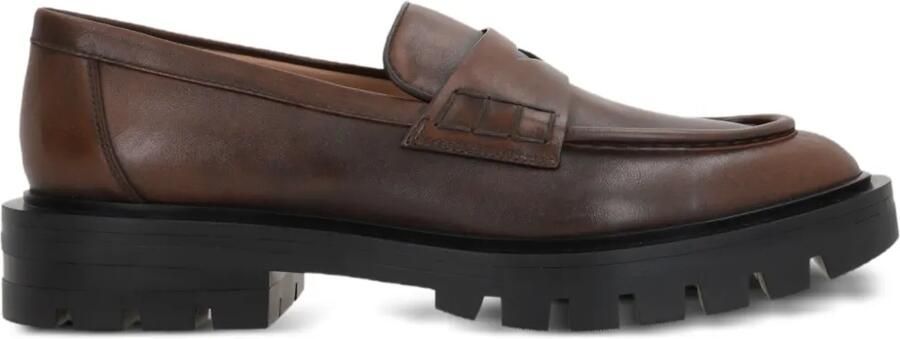 Santoni Leren penny loafers Bruin