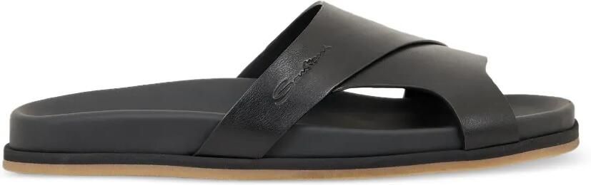Santoni Leren sandalen met gekruiste bandjes Zwart