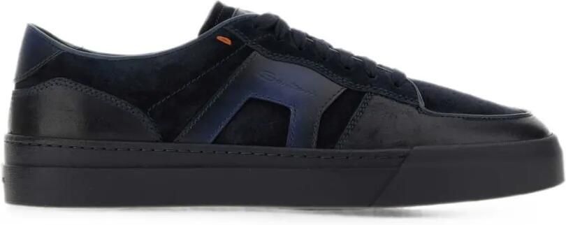 Santoni Leren sneakers met suède vlak Blauw