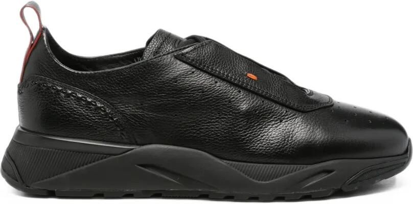 Santoni perforated panelled leather sneakers Zwart