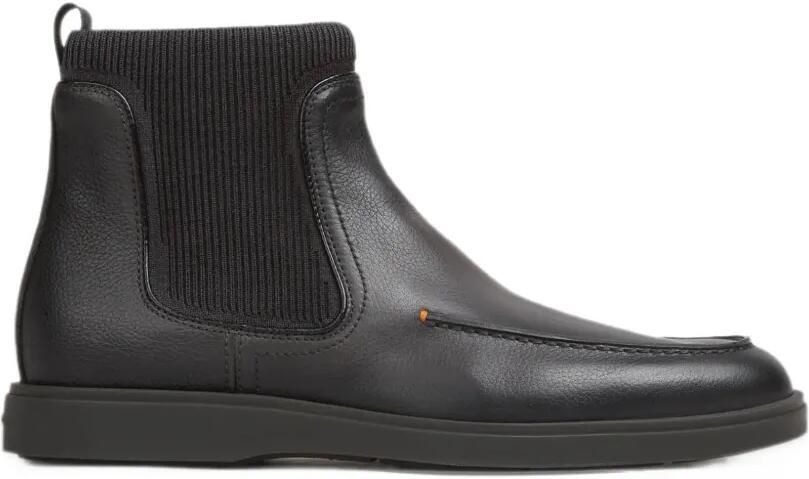 Santoni ribbed-panel leather boots Zwart