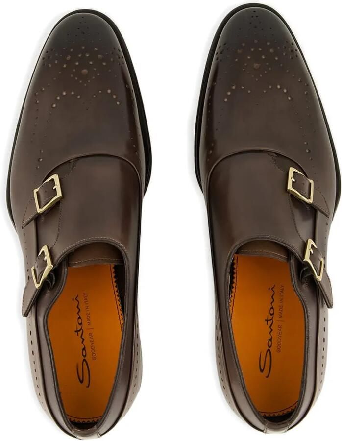 Santoni Schoenen met dubbele bandjes en brogue-detail Bruin - Foto 3