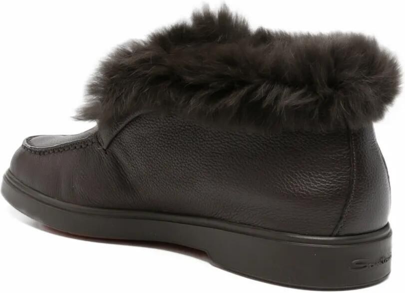 Santoni Leren loafers met textuur en lammy afwerking Bruin