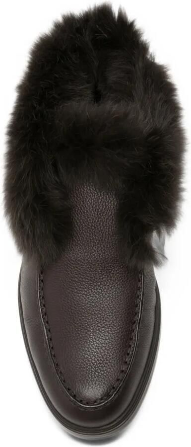 Santoni Leren loafers met textuur en lammy afwerking Bruin - Foto 4