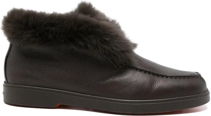 Santoni Leren loafers met textuur en lammy afwerking Bruin - Foto 3