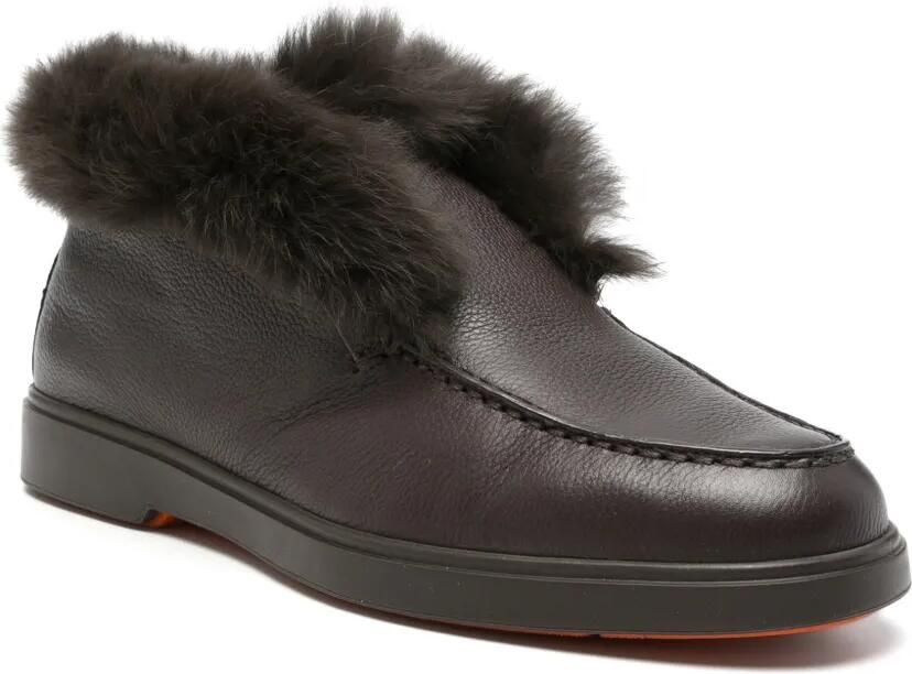 Santoni Leren loafers met textuur en lammy afwerking Bruin - Foto 2