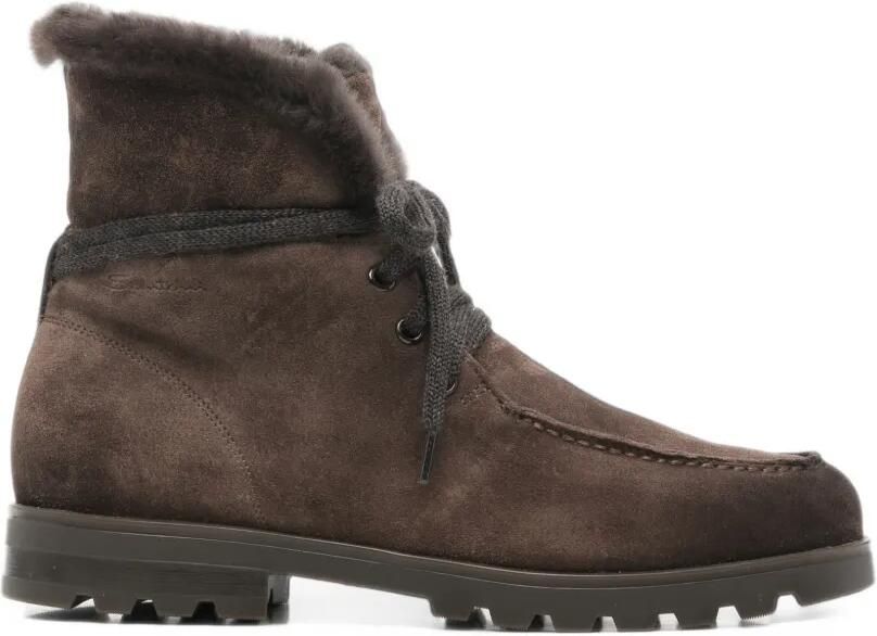 Santoni shearling-trim suede ankle boots Bruin