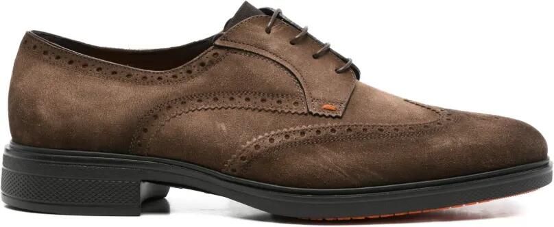 Santoni Suède derby schoenen met brogue-detail Bruin