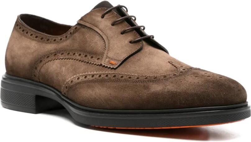 Santoni Suède derby schoenen met brogue-detail Bruin - Foto 2