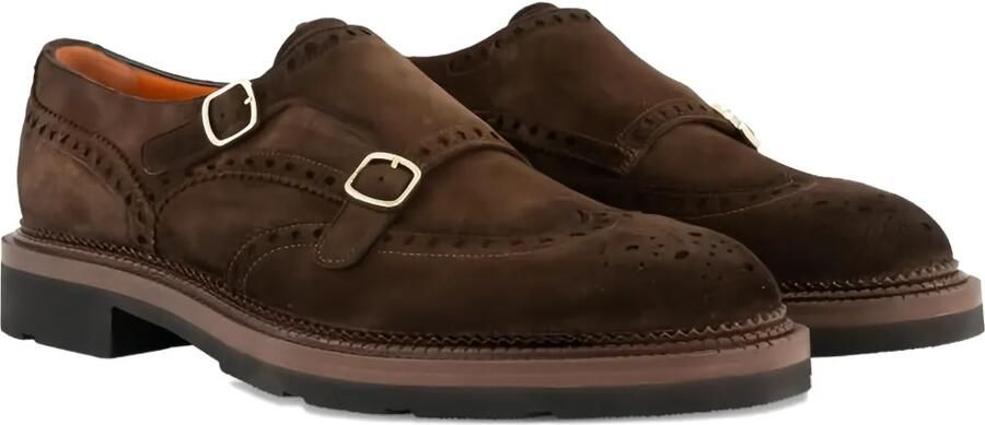 Santoni Suède gespschoenen met dubbele gesp Bruin