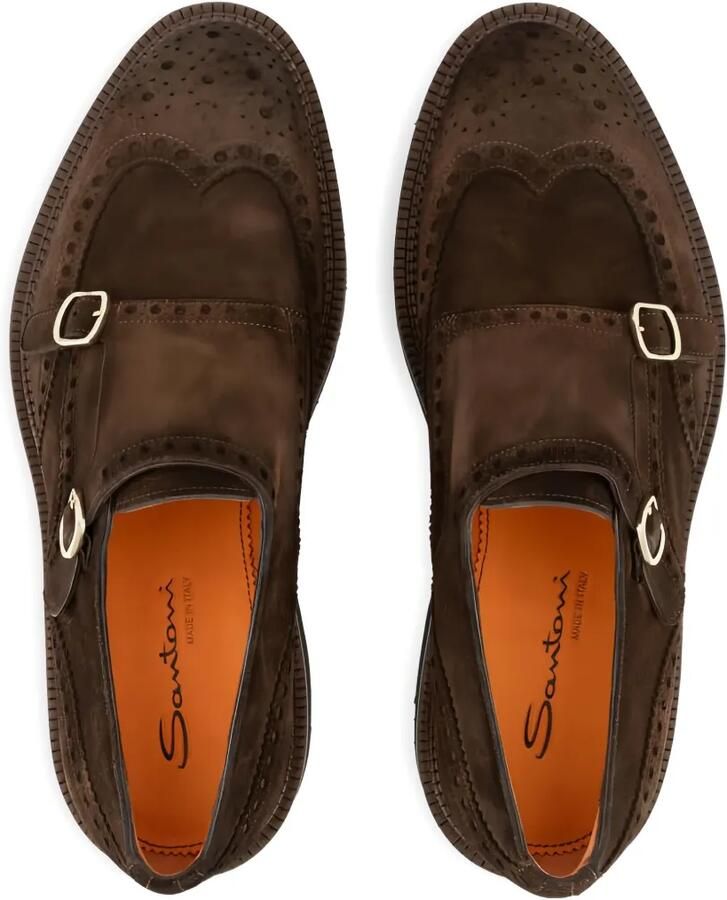 Santoni Suède gespschoenen met dubbele gesp Bruin - Foto 2