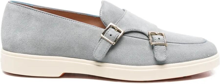 Santoni Suède loafers met dubbele gesp Blauw