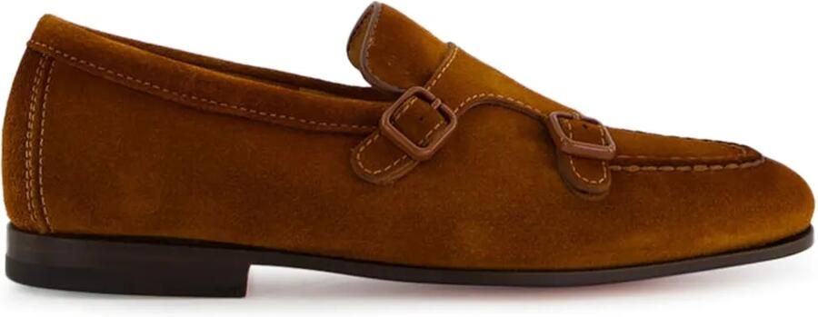 Santoni Suède loafers met dubbele gesp Bruin