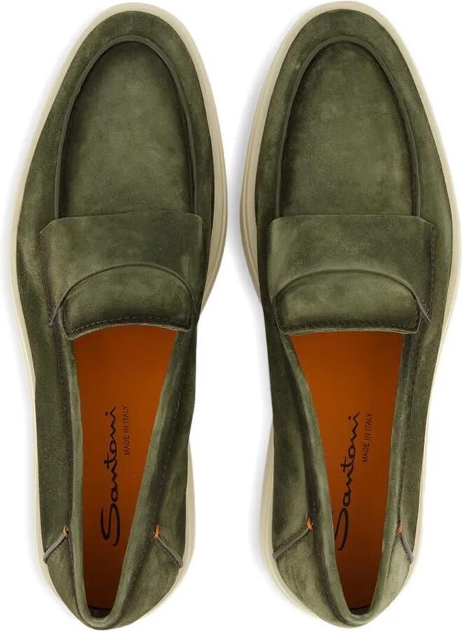 Santoni Suède loafers met penny-detail Groen - Foto 2