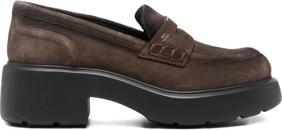 Santoni Suède loafers met plateauzool Bruin