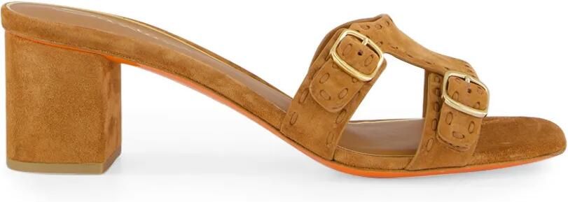 Santoni Suède sandalen met dubbele gesp Bruin