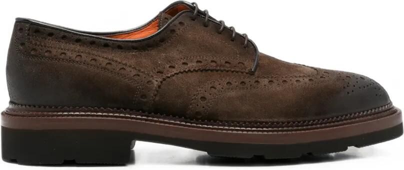 Santoni Suède veterschoenen met brogue-detail Bruin