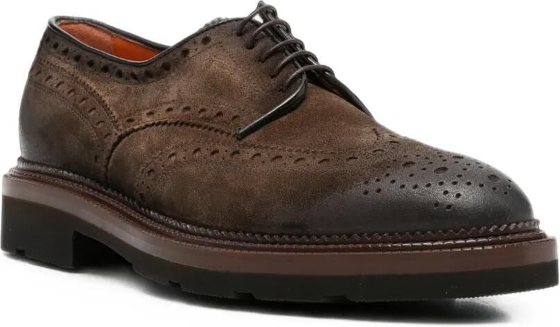 Santoni Suède veterschoenen met brogue-detail Bruin - Foto 2