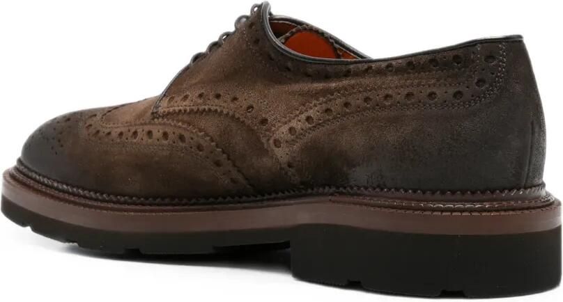 Santoni Suède veterschoenen met brogue-detail Bruin - Foto 3