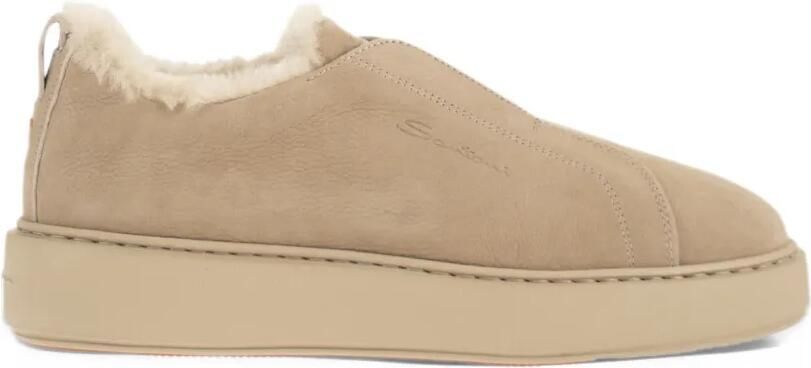 Santoni Victory-25 shearling-lined slip-on sneakers Beige