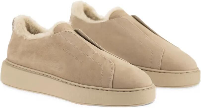 Santoni Victory-25 shearling-lined slip-on sneakers Beige - Foto 4