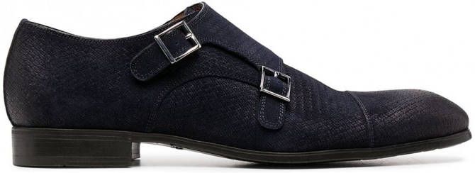 Blauw leren dubbele monk gespschoen van Santoni