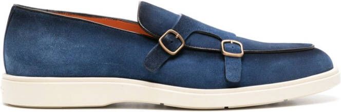 Santoni Suède loafers met dubbele gesp Blauw