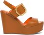 Santoni Leren sandalen met sleehak Bruin - Thumbnail 1